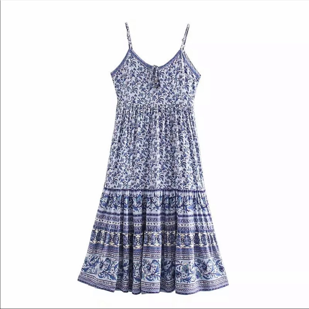 Boho Floral Gypsy Print Cami Maxi Dress Black - Picture 8 of 16